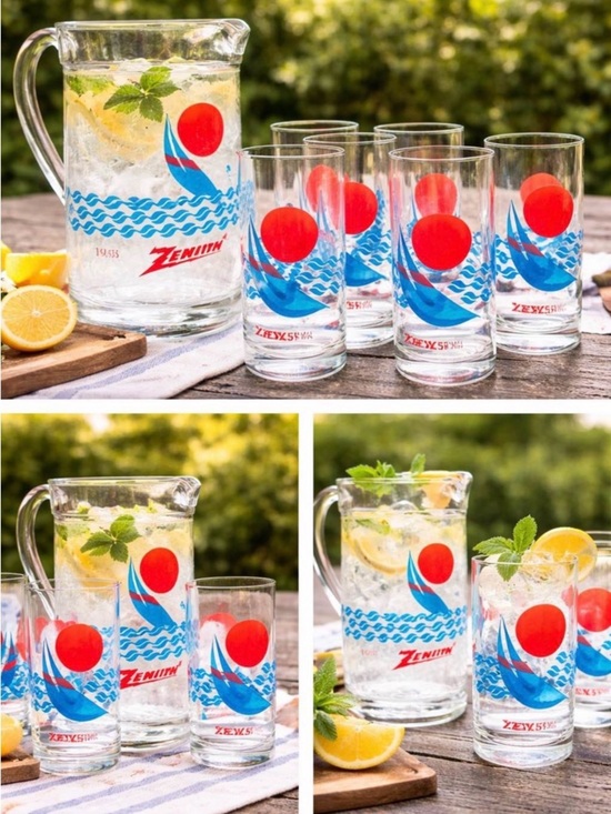 Zenith Other - Zenith Plastic Pitcher and Tumbler Set in Blue and Red Nautical Motif